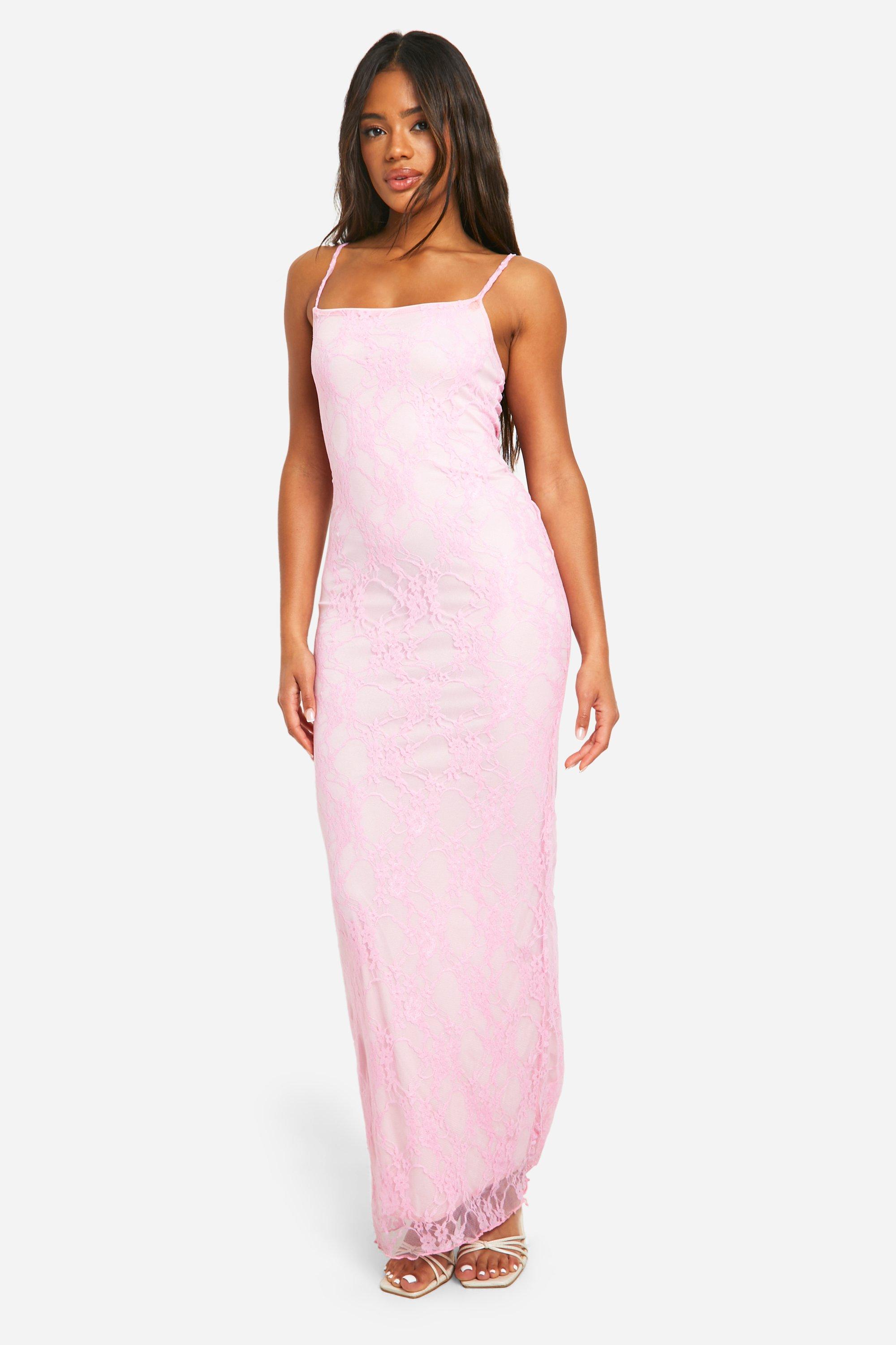 Boohoo Women s Square Neck Strappy Lace Maxi Dress Pink